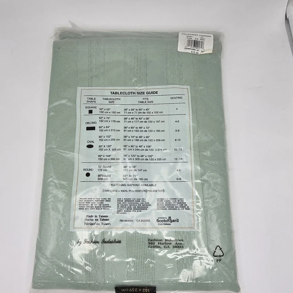 Vtg Monticello‎ Satin Stripe Tablecloth 60x102 Oblong Sage Green MCM Cottagecore